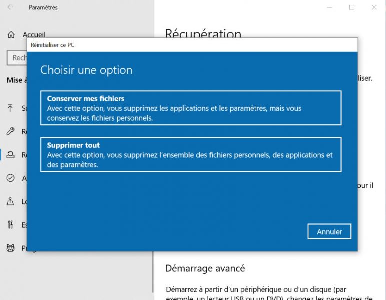 Faire un Reset de Windows 10